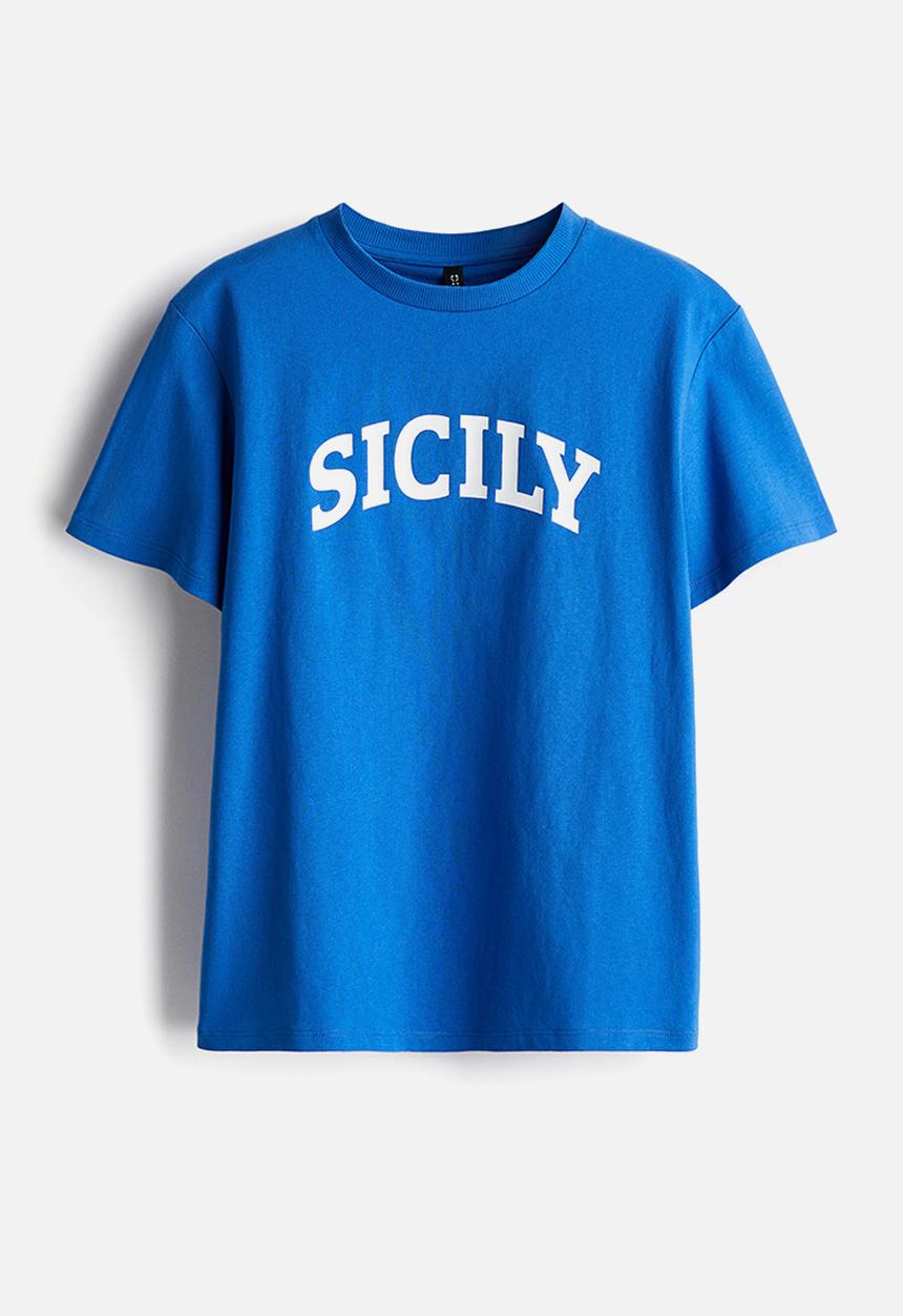 H&M - Motif-detail t-shirt - bright blue sicily