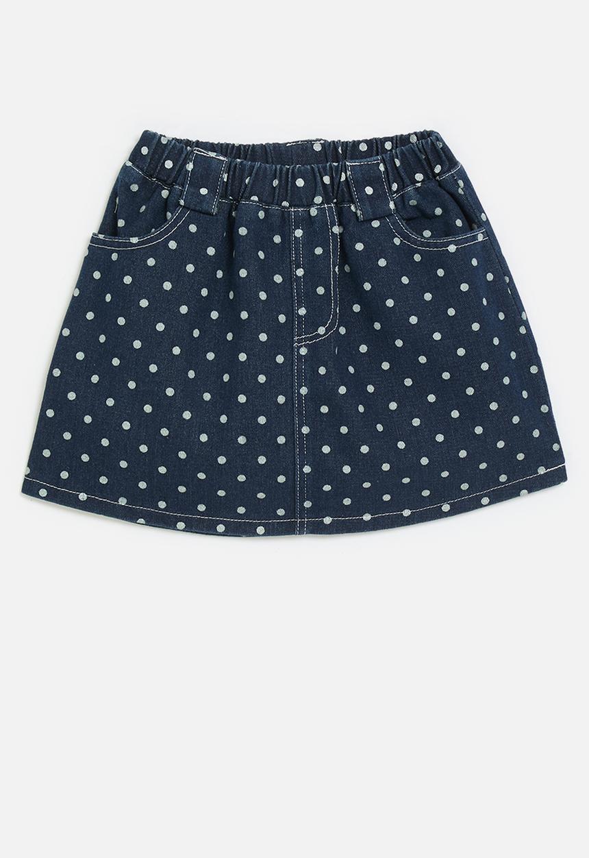 Pop Candy - Polka dot denim skirt - blue & white