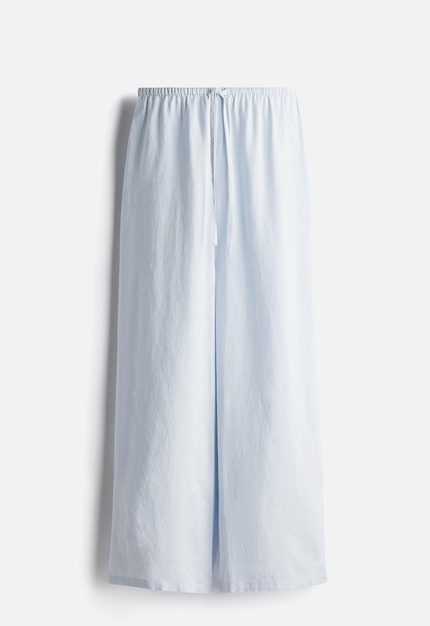 H&M - Linen-blend drawstring trousers - light blue
