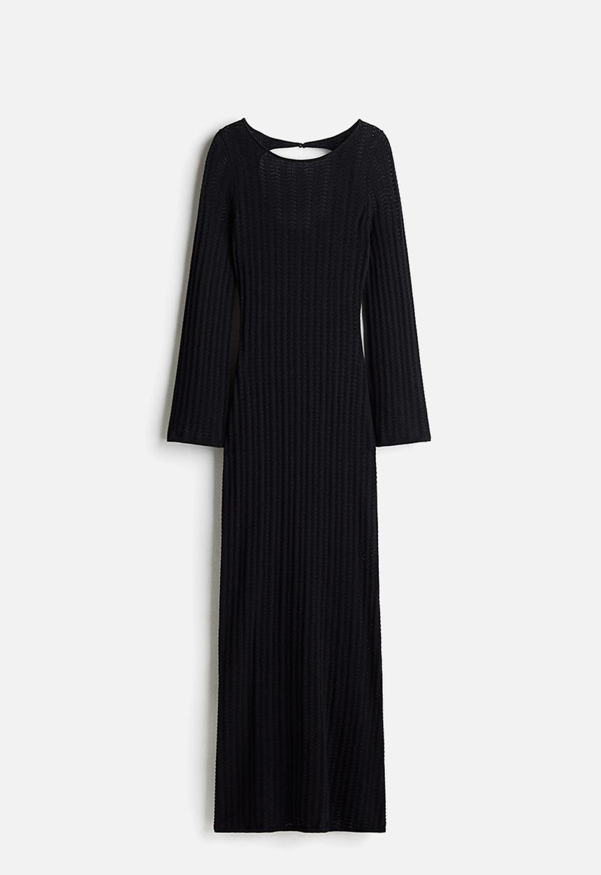 H&M - Open-back pointelle-knit dress - black