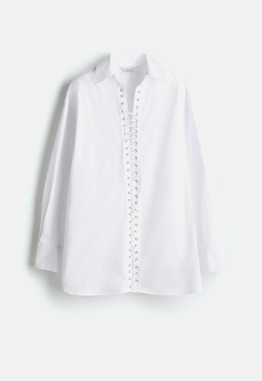 H&M - Lacing-front cotton shirt - white