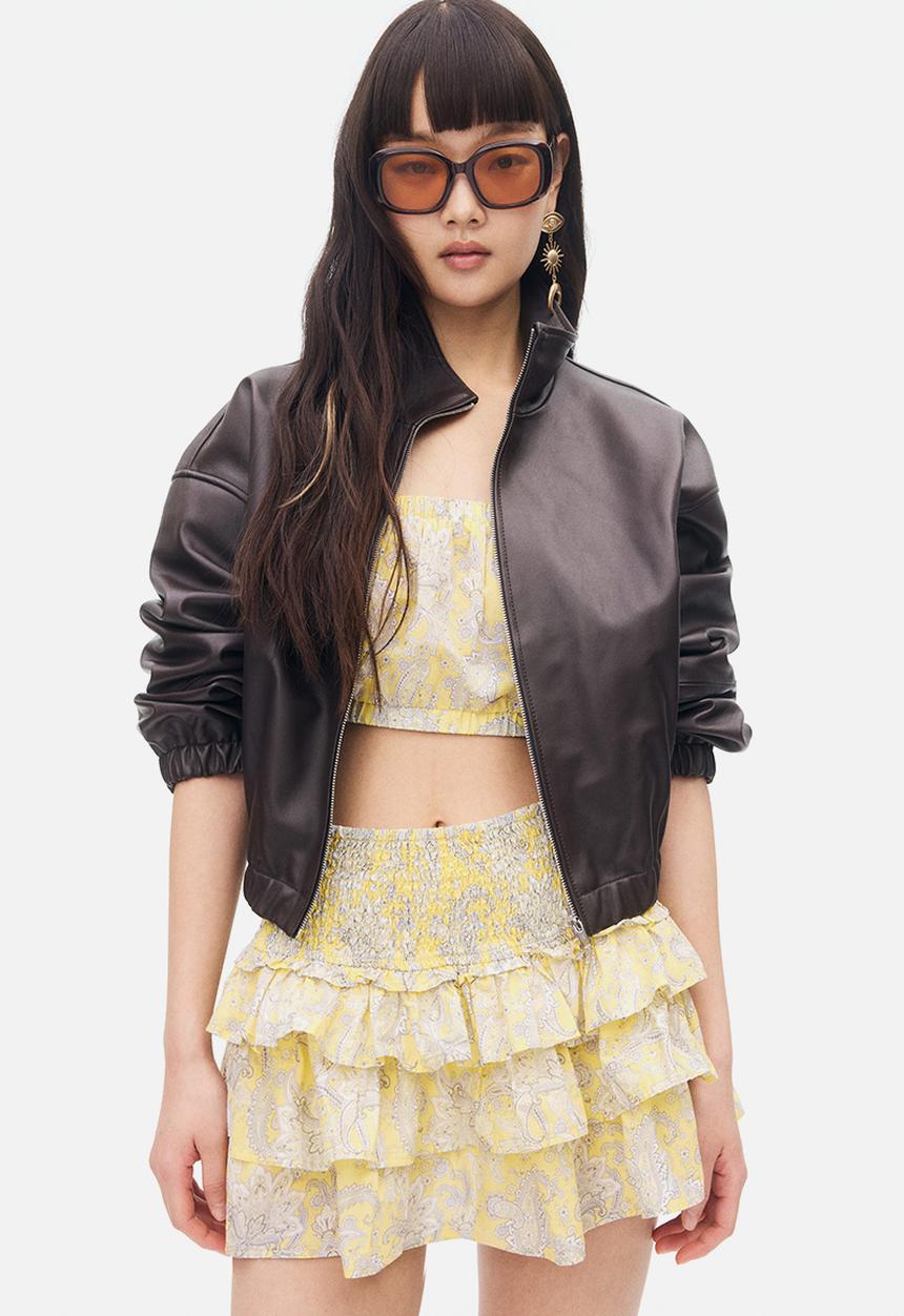 H&M - Tiered mini skirt - light yellow paisley patterned
