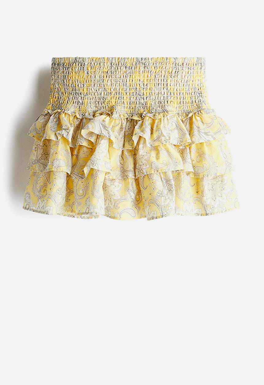 H&M - Tiered mini skirt - light yellow paisley patterned