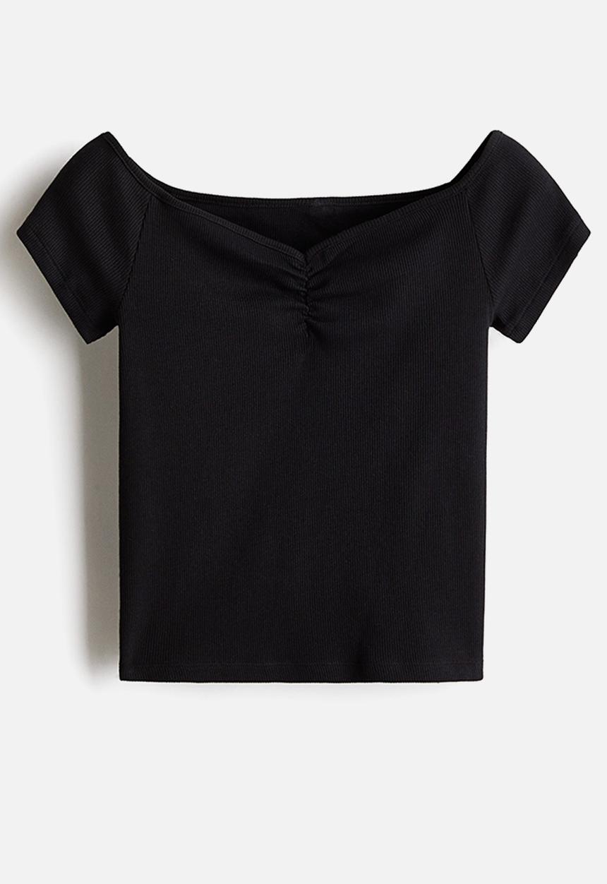 H&M - Ribbed boat-neck top - black