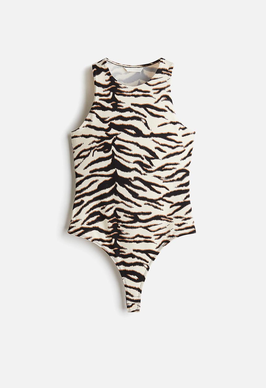 H&M - Thong bodysuit - cream zebra print