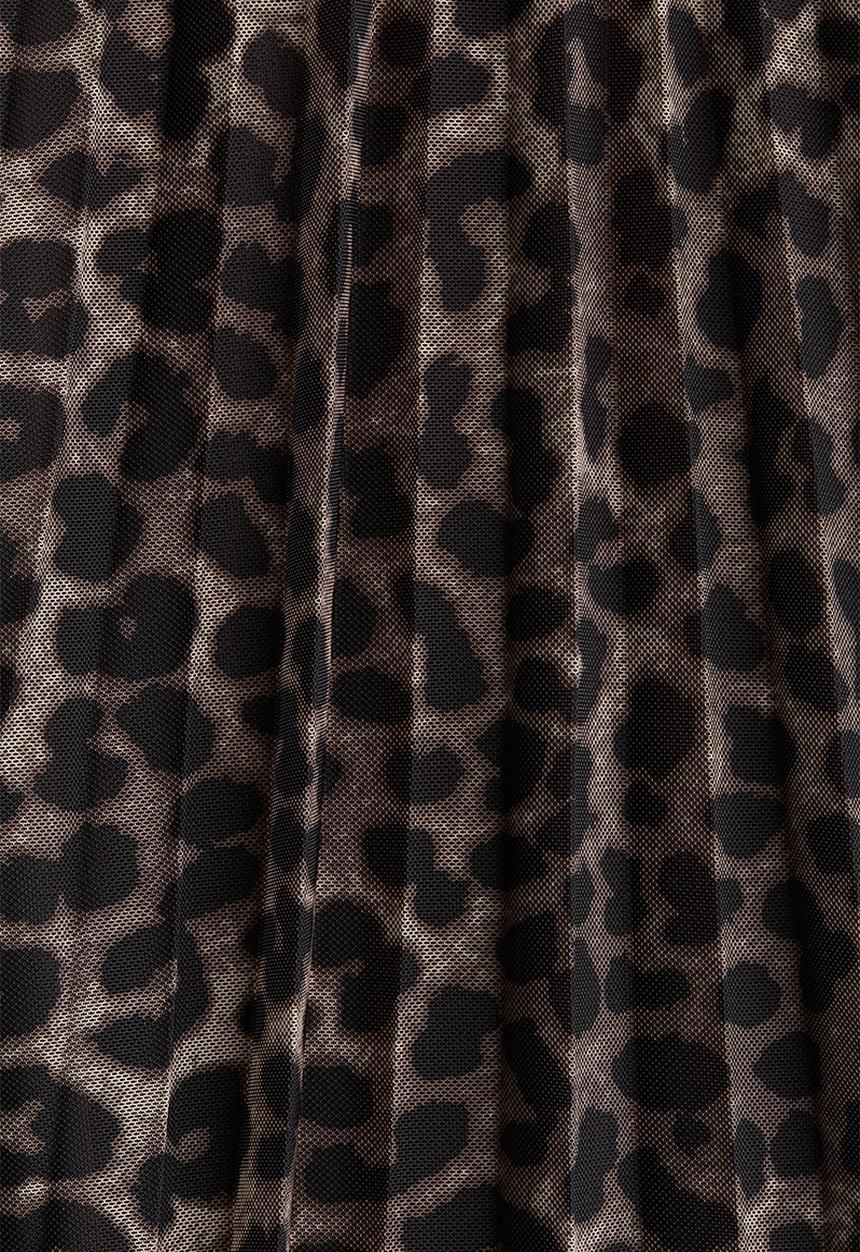 H&M - Pleated mesh skirt - dark brown & leopard print 