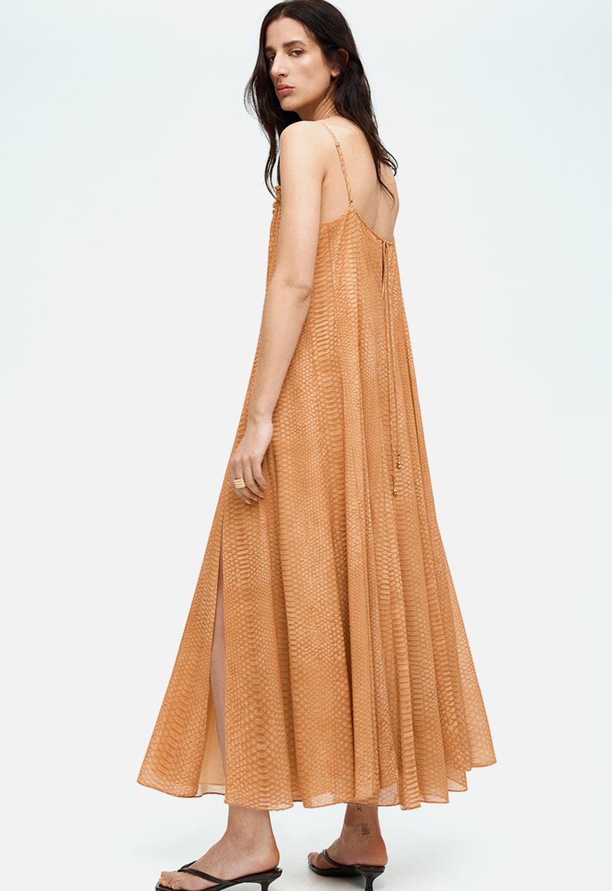 H&M - Strappy chiffon dress - beige/snakeskin-patterned 