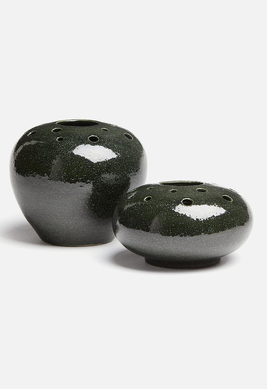 H&M - Low ikebana stoneware vase - dark green