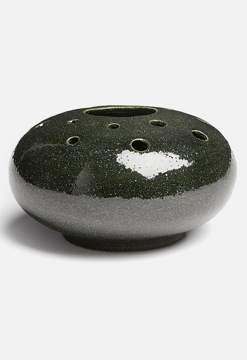 H&M - Low ikebana stoneware vase - dark green