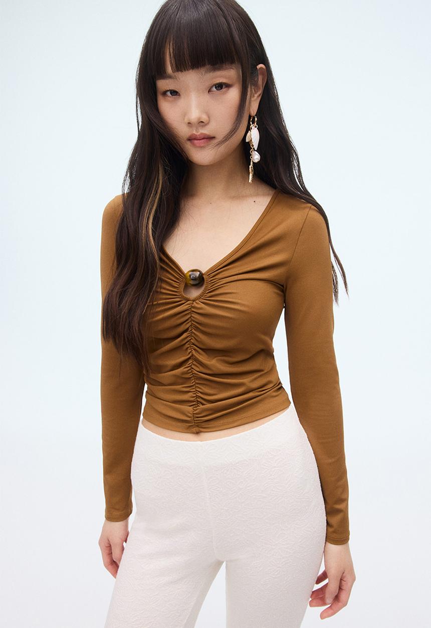 H&M - Gathered cut-out top - brown