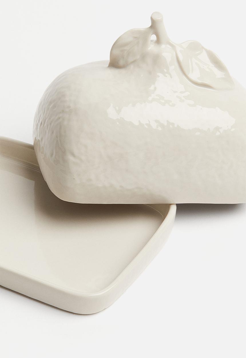 H&M - Stoneware butter dish - light beige 