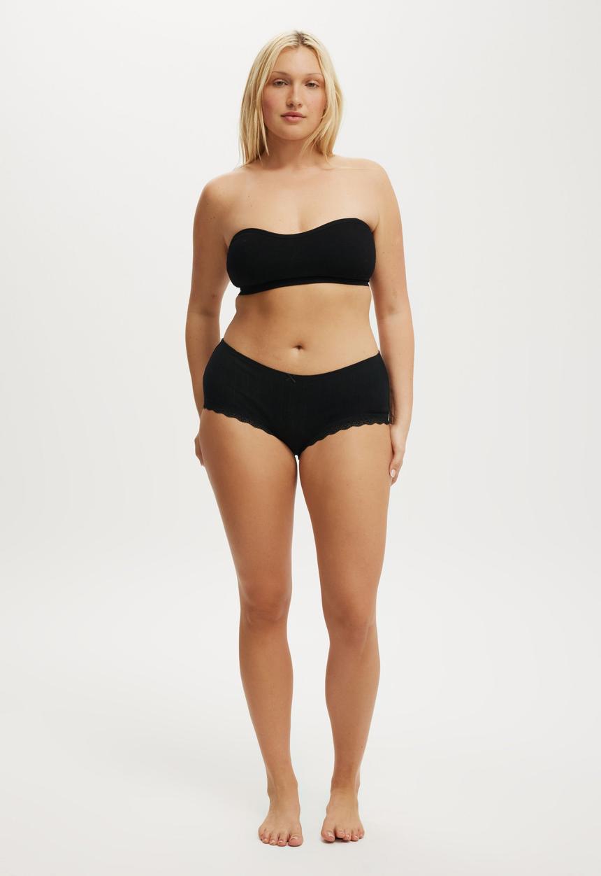 Cotton On - Organic Cotton Lace Boyshort Brief - Black Pointelle