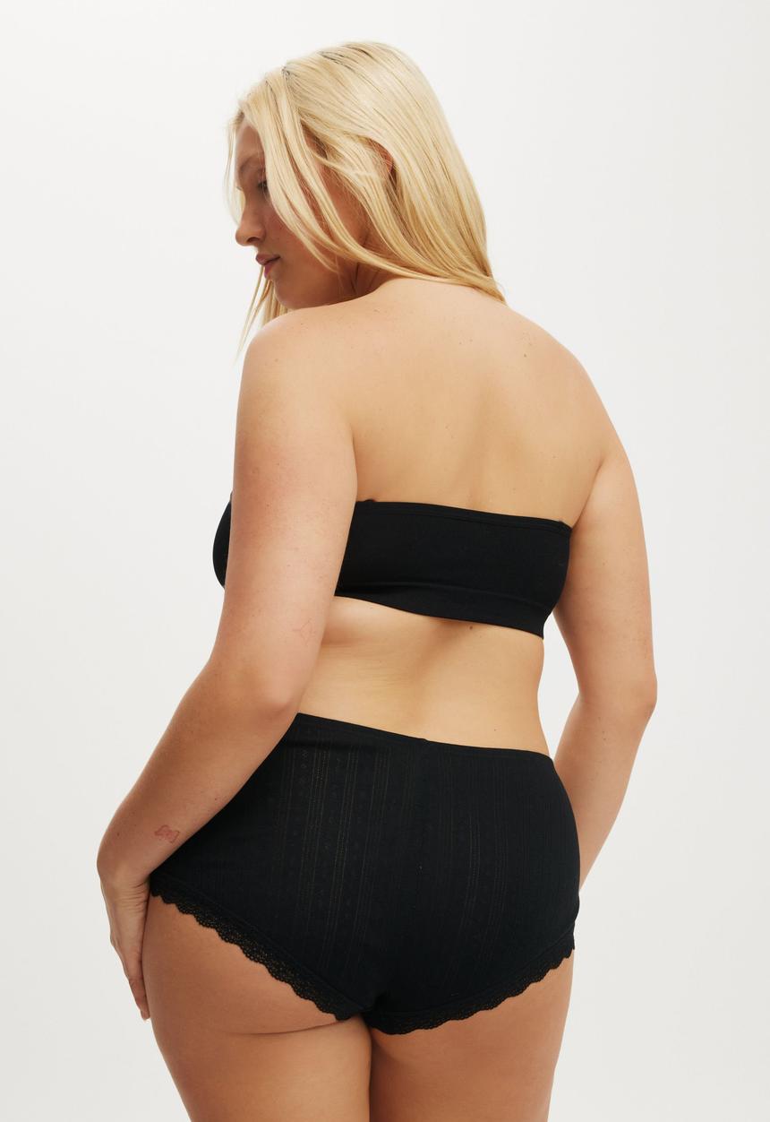 Cotton On - Organic Cotton Lace Boyshort Brief - Black Pointelle