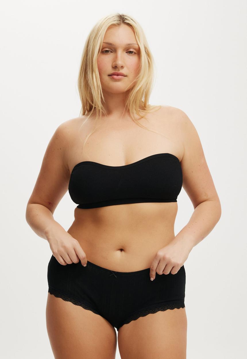 Cotton On - Organic Cotton Lace Boyshort Brief - Black Pointelle