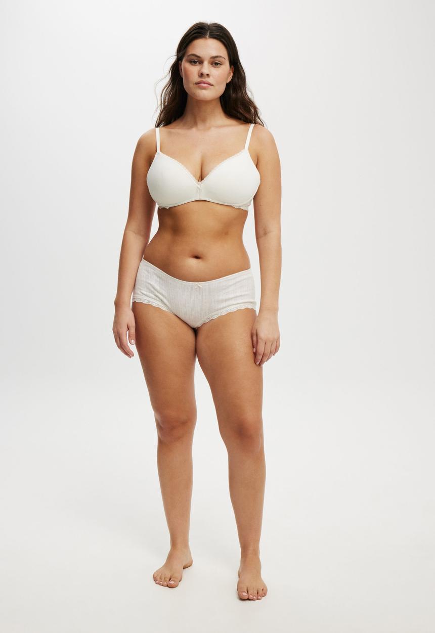 Cotton On - Organic Cotton Lace Boyshort Brief - Butterscotch Marle Pointelle
