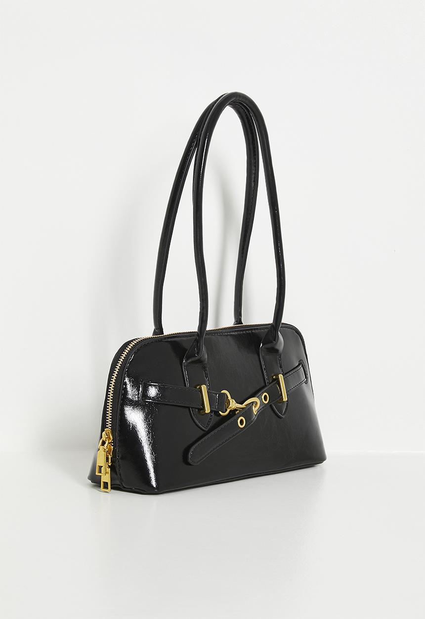 Tessa Design - Top handle belted shoulder bag - black