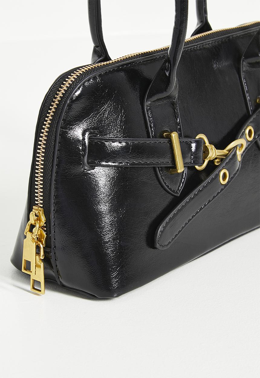 Tessa Design - Top handle belted shoulder bag - black