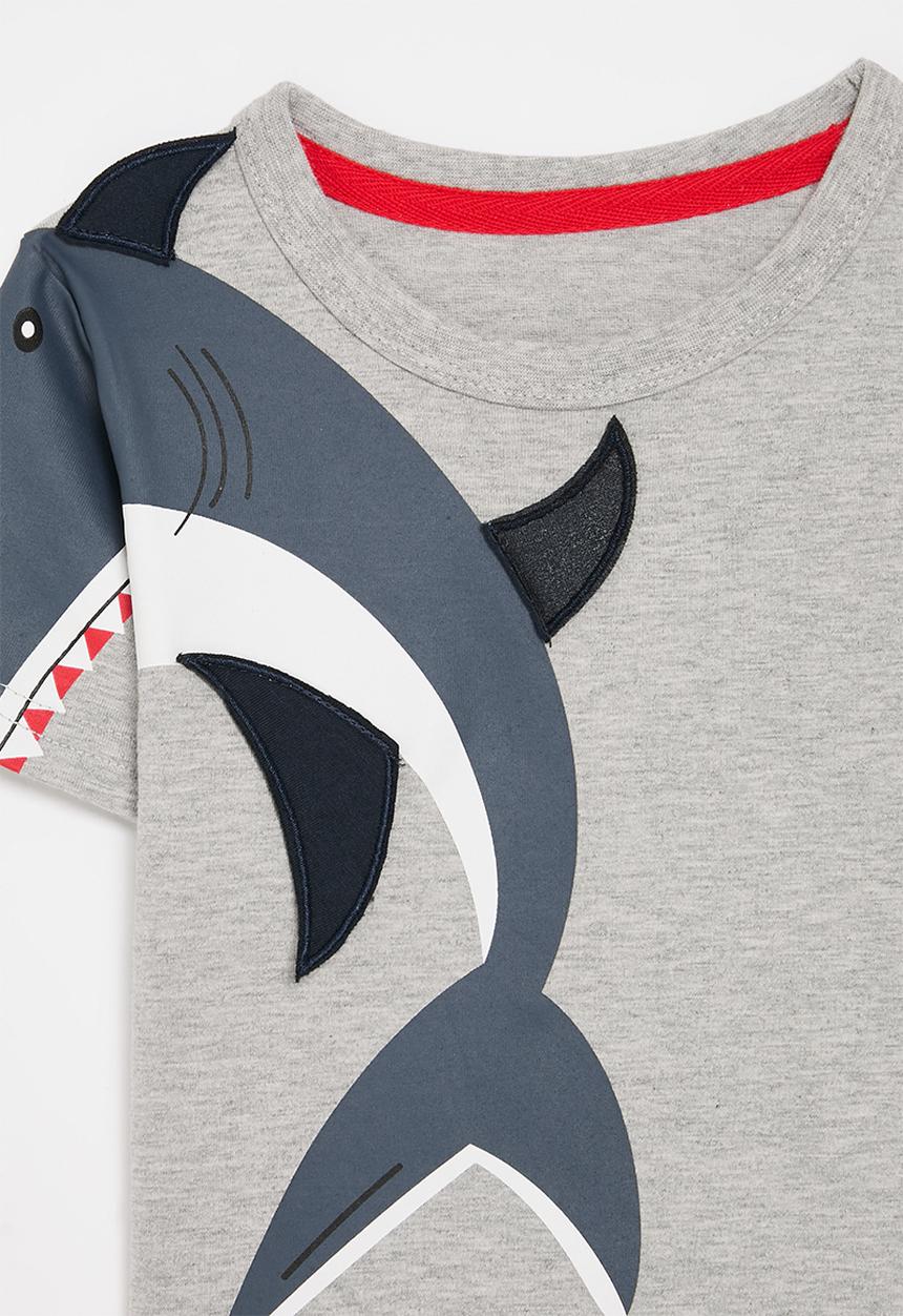 Pop Candy - Shark graphic print tee with embroidered fins - grey
