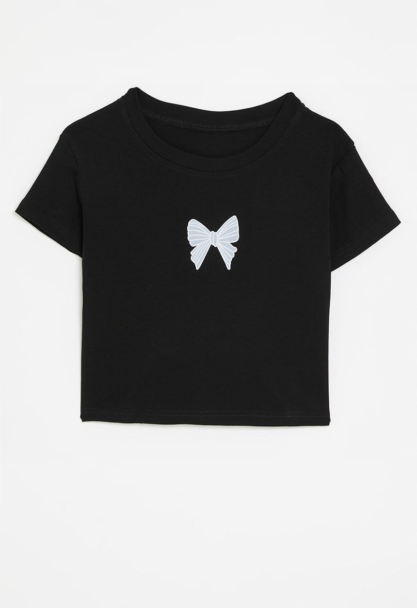 Pop Candy - Bow print tee-black