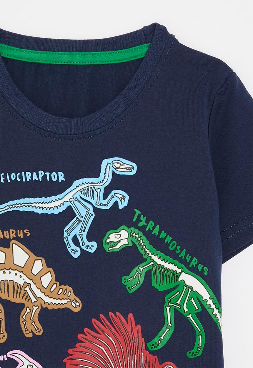 Pop Candy - Graphic print tee - navy blue/dinosaur skeletons
