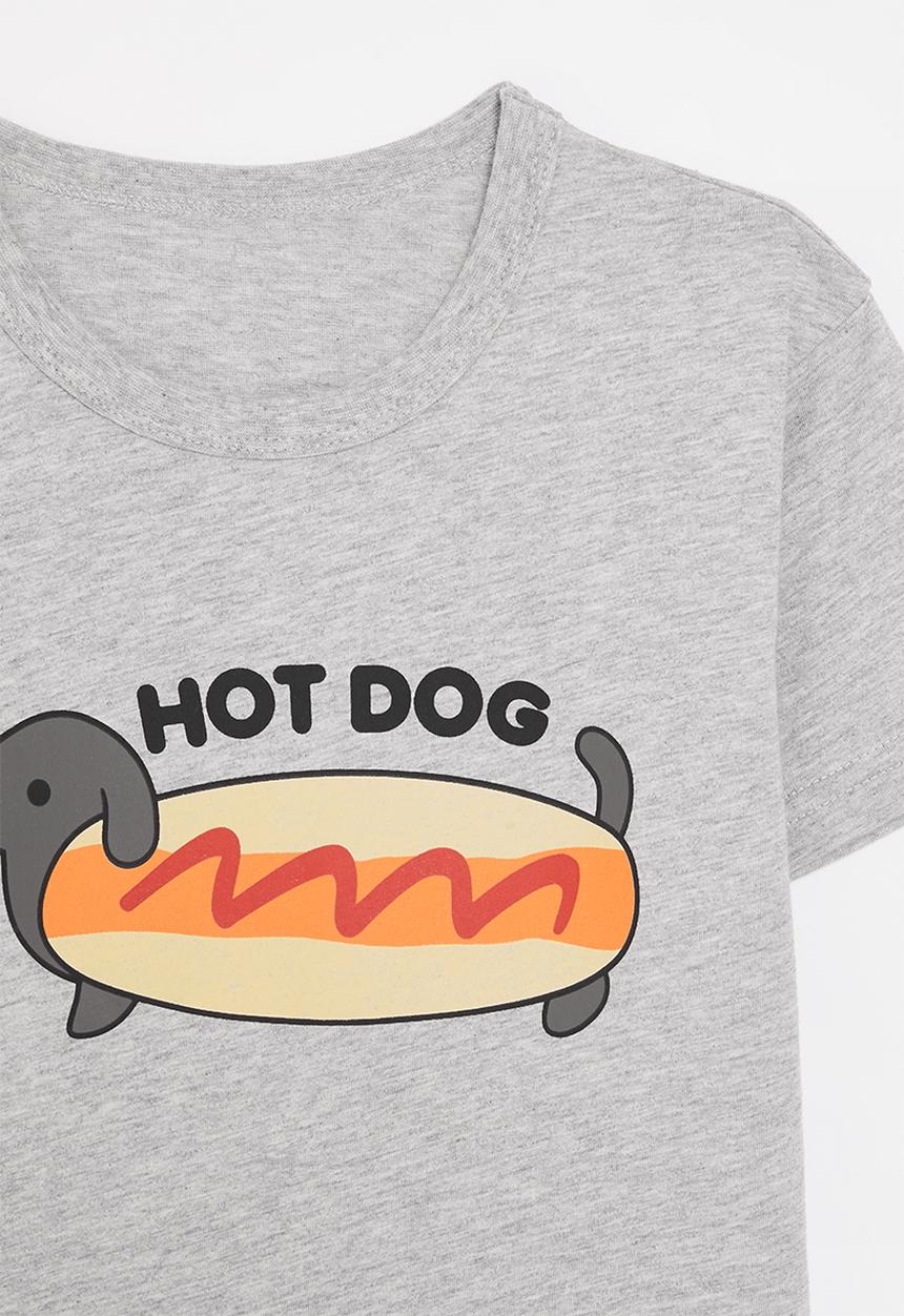 Pop Candy - Hotdog placement print tee - ash grey