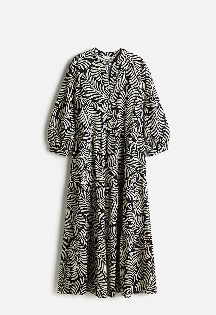 H&M - Tiered midi dress - black/cream patterned