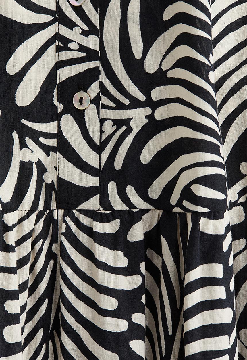 H&M - Tiered midi dress - black/cream patterned
