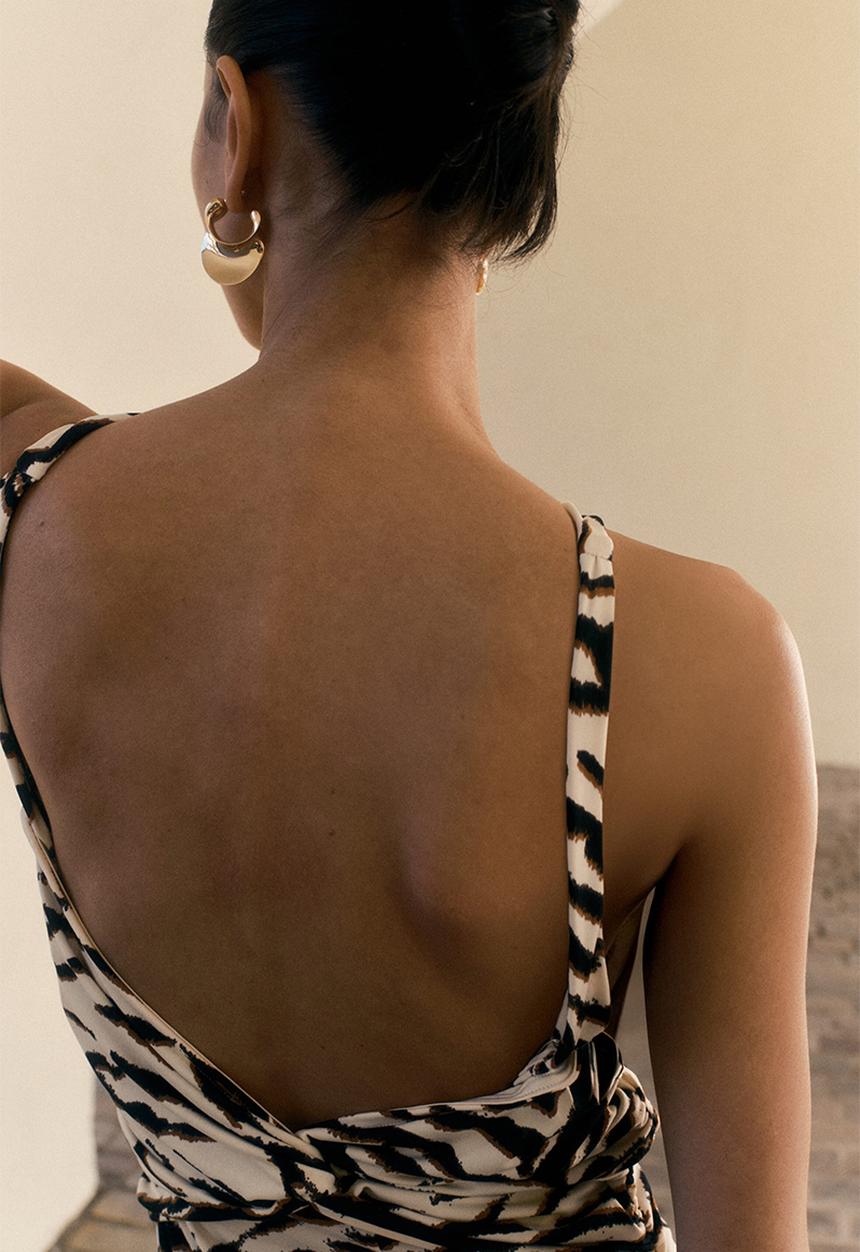 H&M - Open-back bodycon dress - cream/zebra print