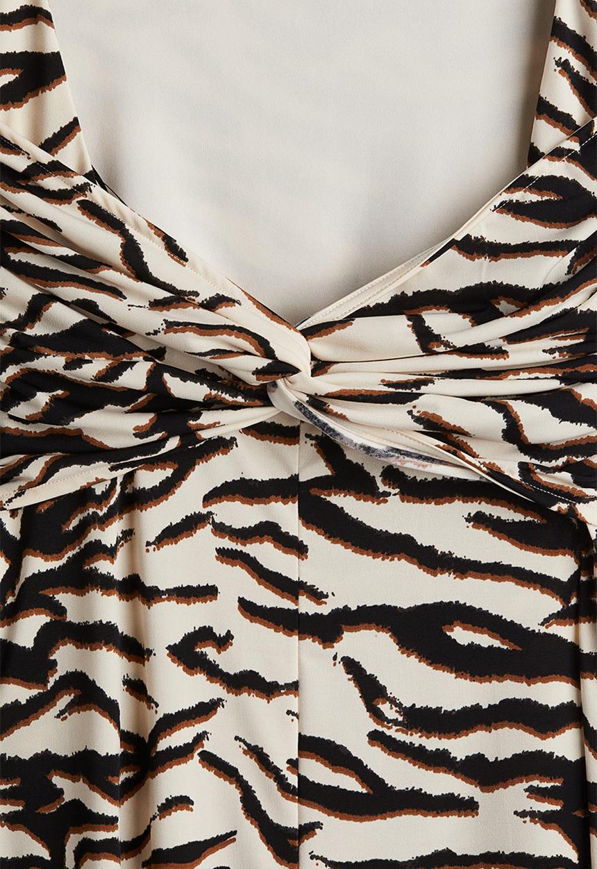 H&M - Open-back bodycon dress - cream/zebra print