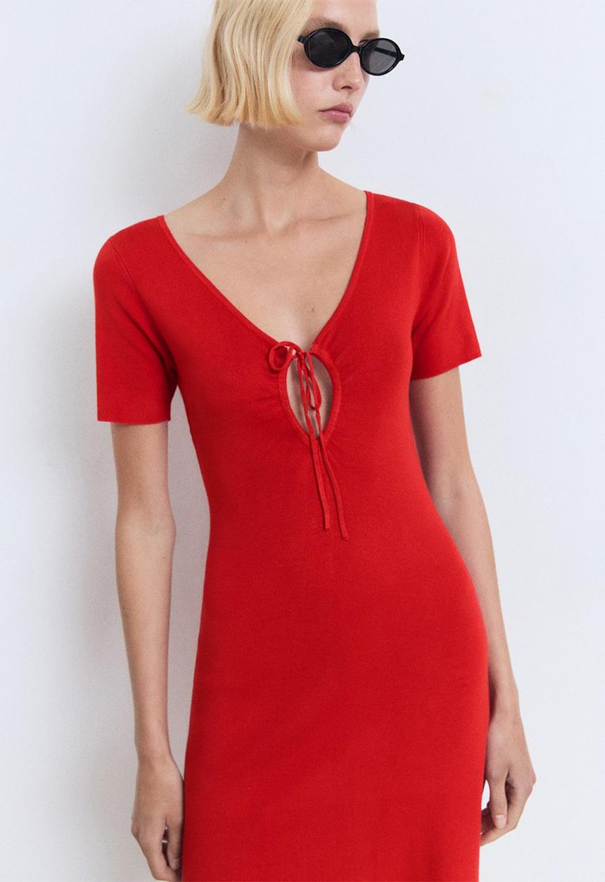MANGO - Dress Foradada - Red