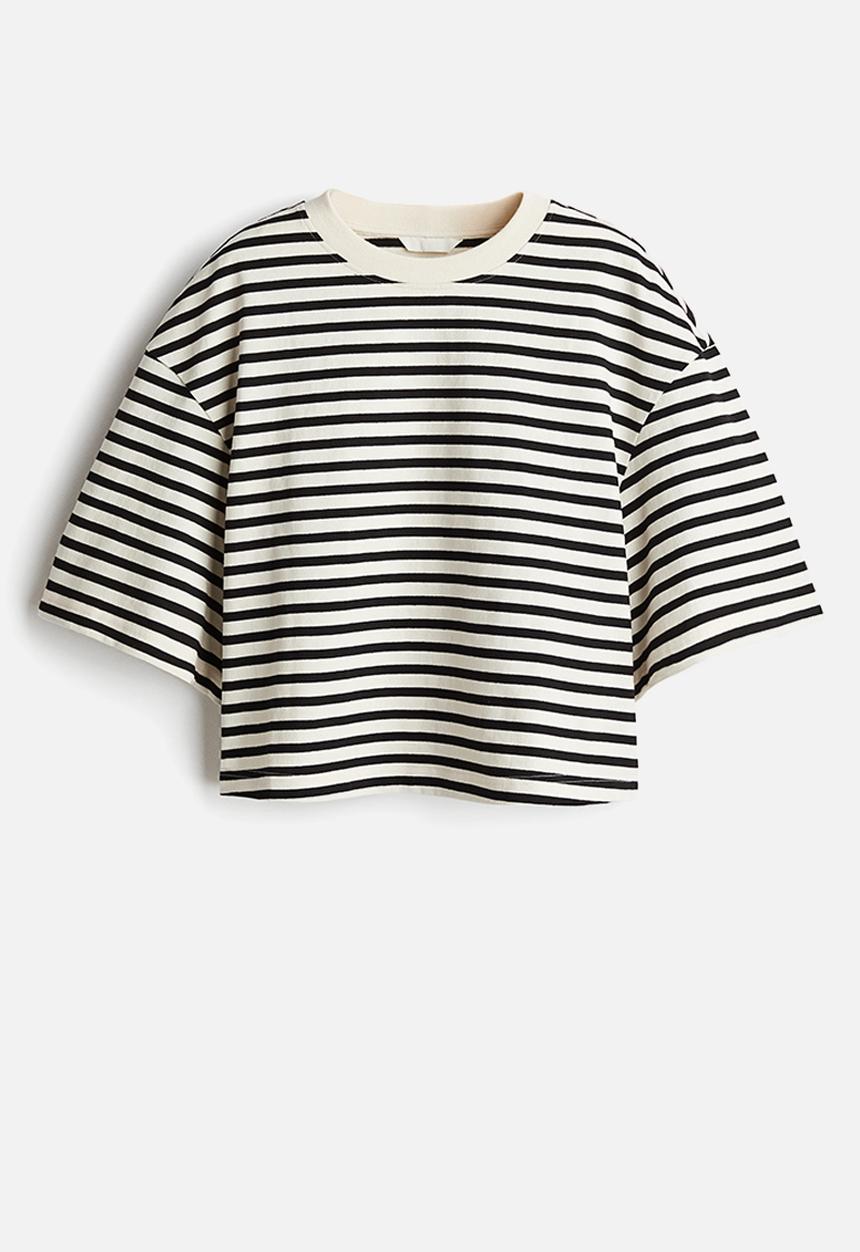 H&M - Cropped T-shirt - cream/striped