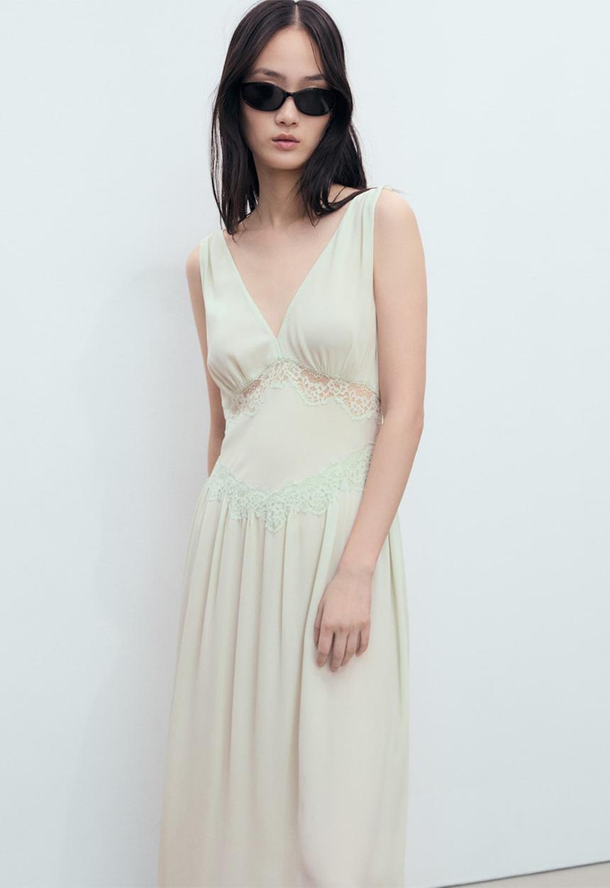 MANGO - Dress Greta - Light Pastel Green