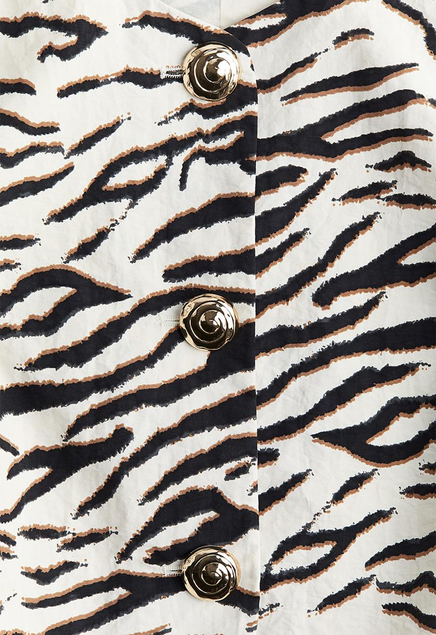 H&M - Puff-sleeved blouse - cream/zebra print