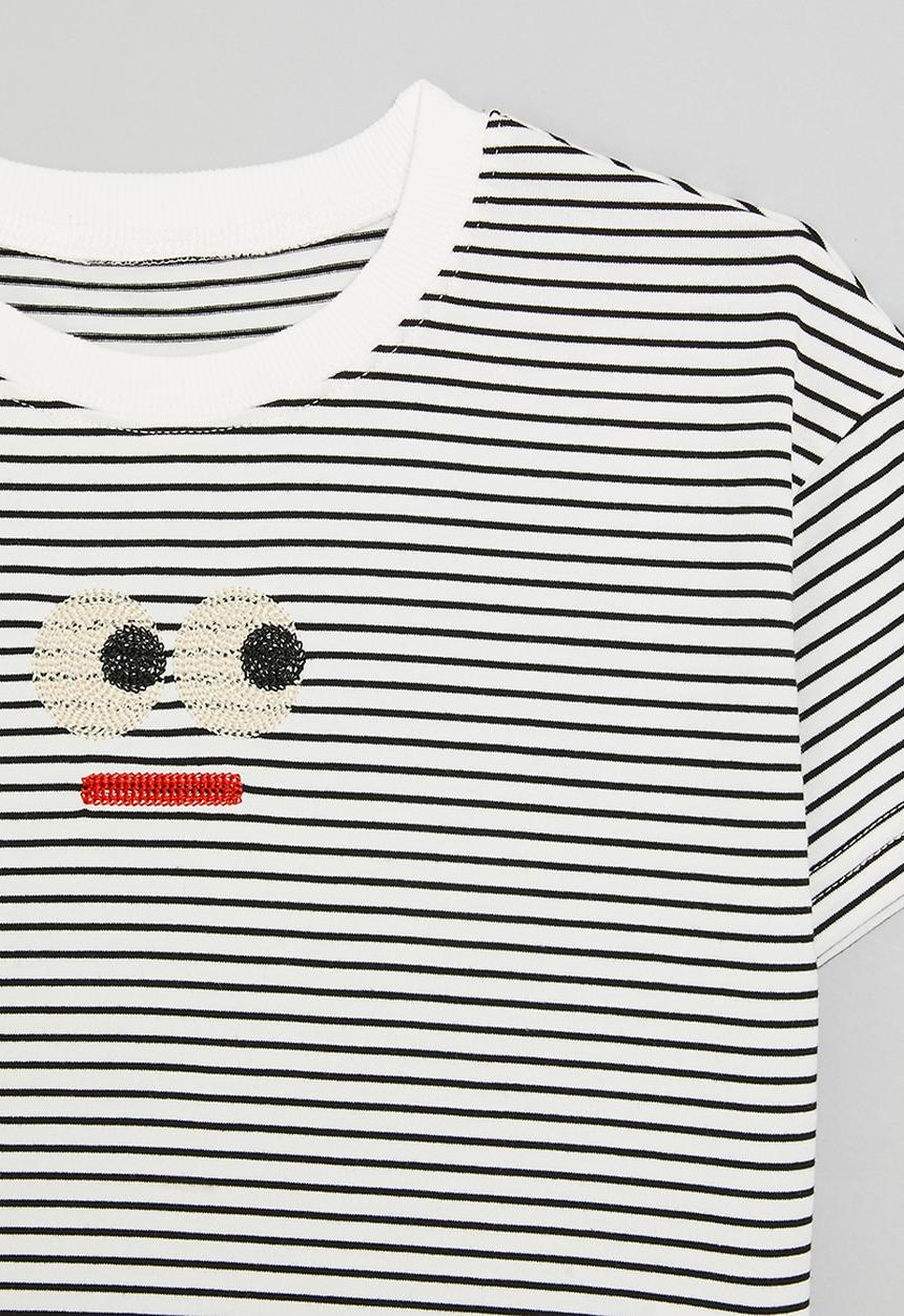 Pop Candy - Chain stitch expression tee - white/black stripes