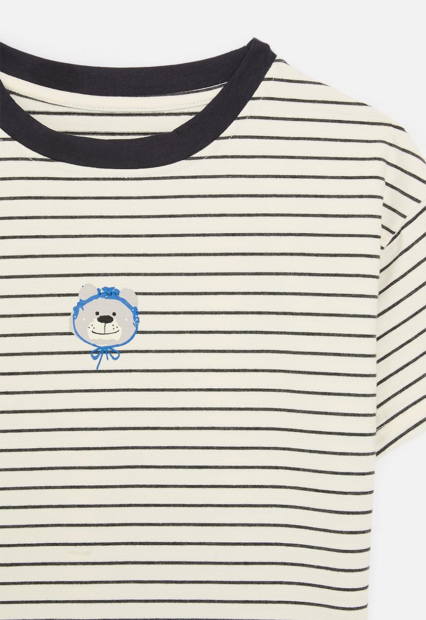 Pop Candy - Striped tee - ecru & black