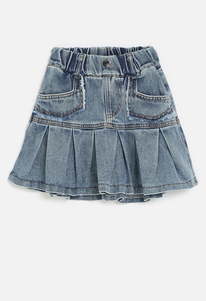 Pop Candy - Pleated denim skirt-blue
