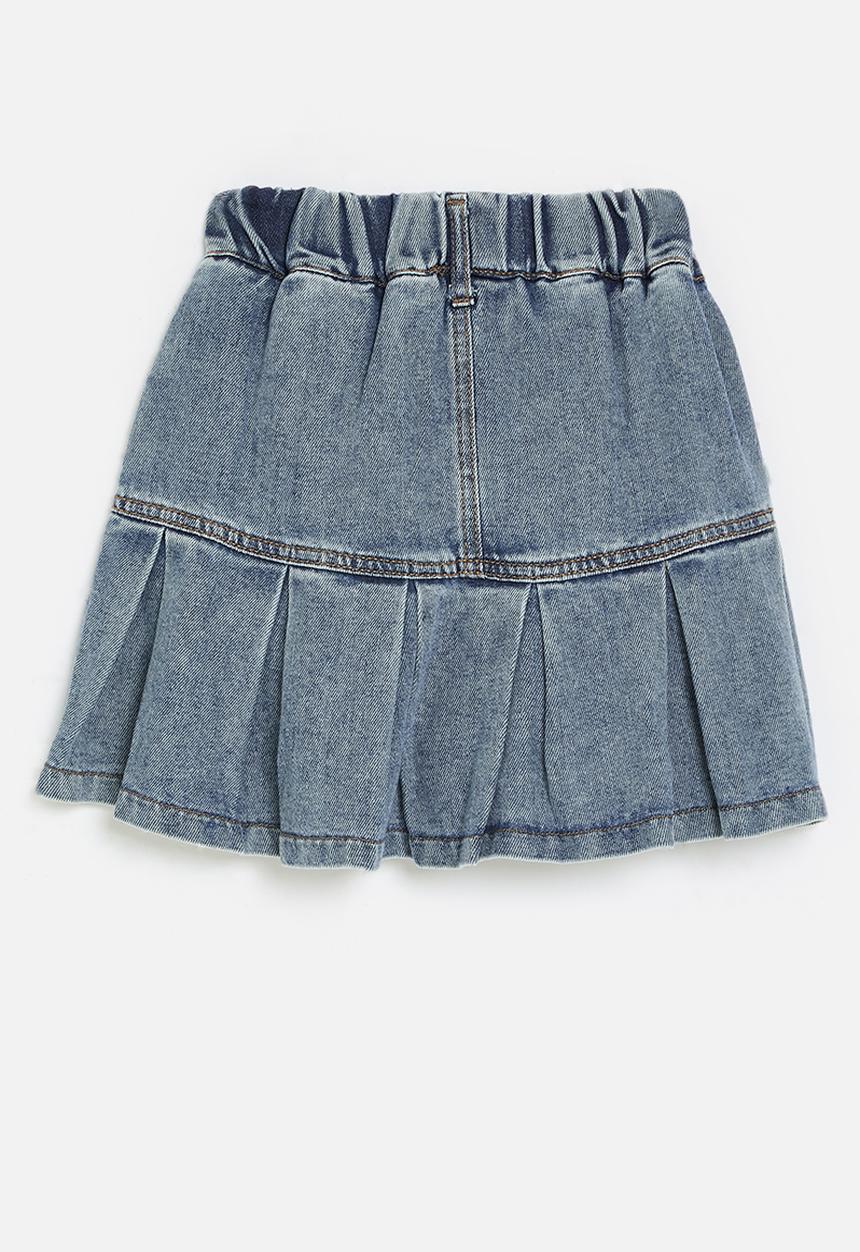 Pop Candy - Pleated denim skirt-blue
