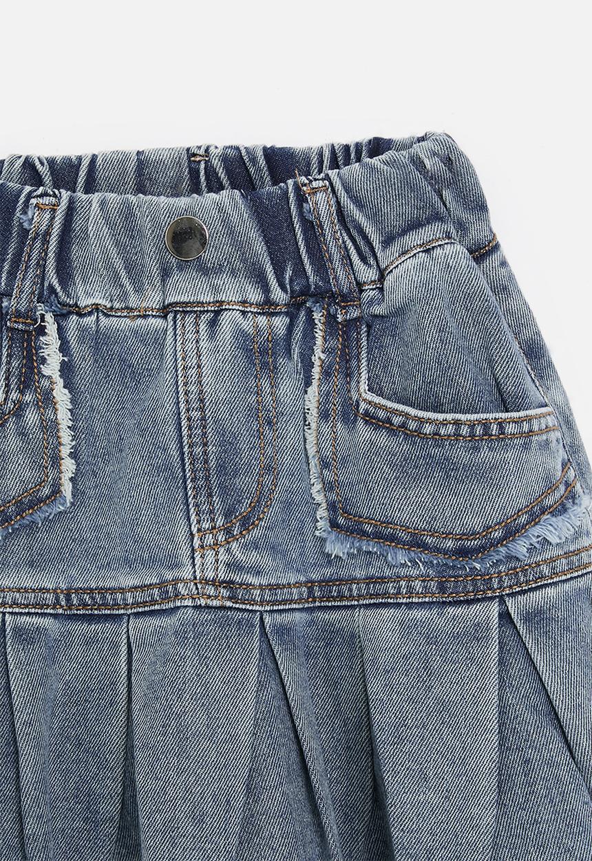 Pop Candy - Pleated denim skirt-blue