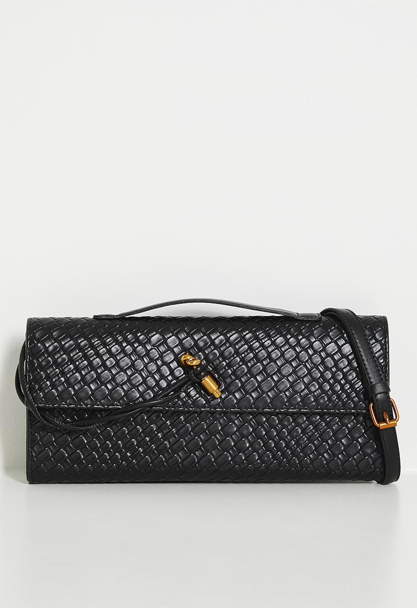 Tessa Design - Woven textured clutch bag with clasp - black