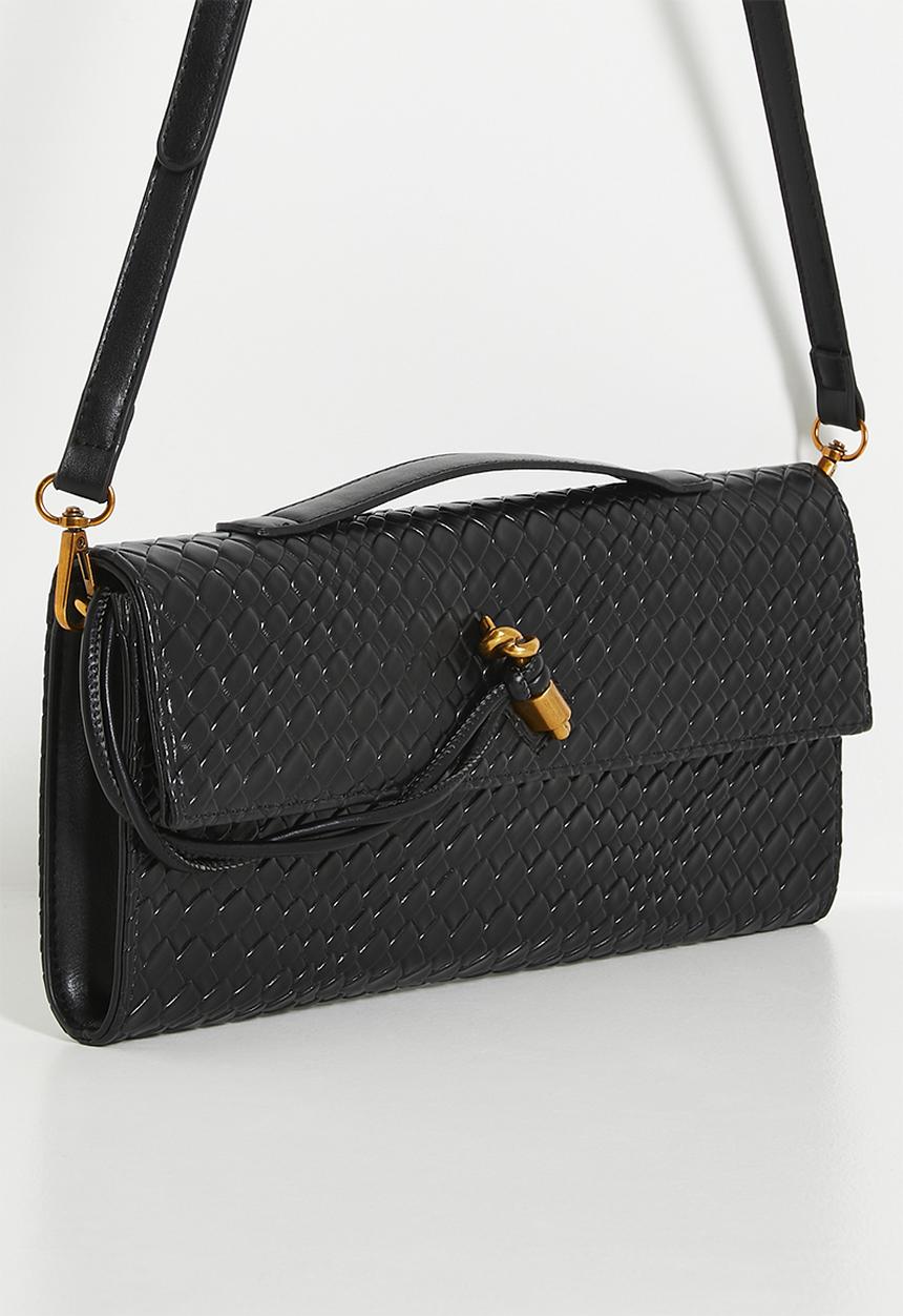 Tessa Design - Woven textured clutch bag with clasp - black