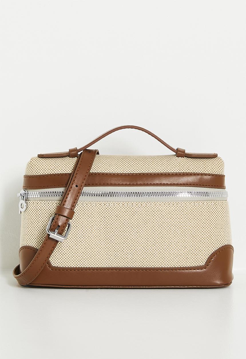 Tessa Design - Cross body canvas vanity style bag-tan