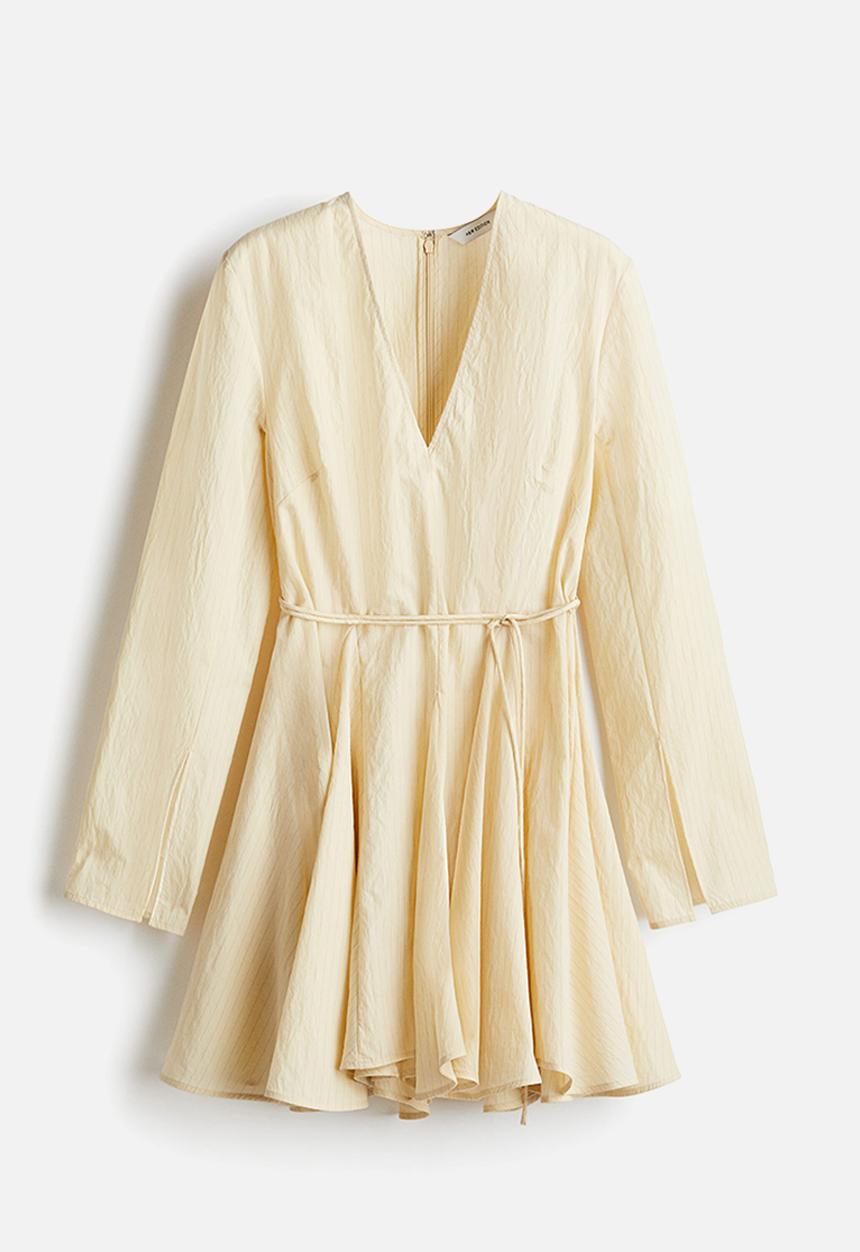 H&M - Flared-skirt dress - pale yellow/pinstriped