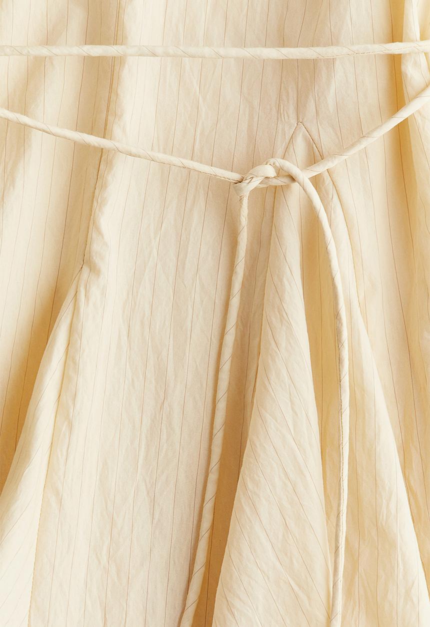 H&M - Flared-skirt dress - pale yellow/pinstriped