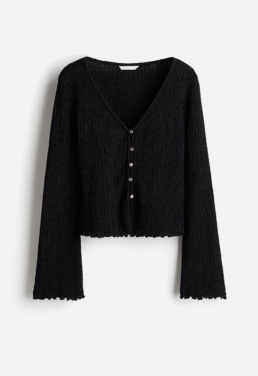 H&M - Textured jersey top - black