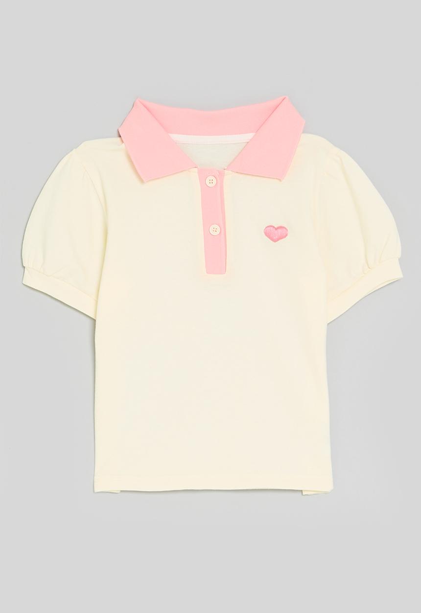 Pop Candy - Colour  block golfer tee - white & pink