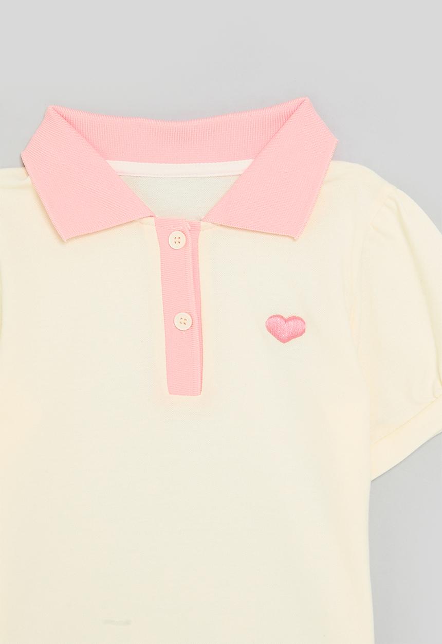 Pop Candy - Colour  block golfer tee - white & pink