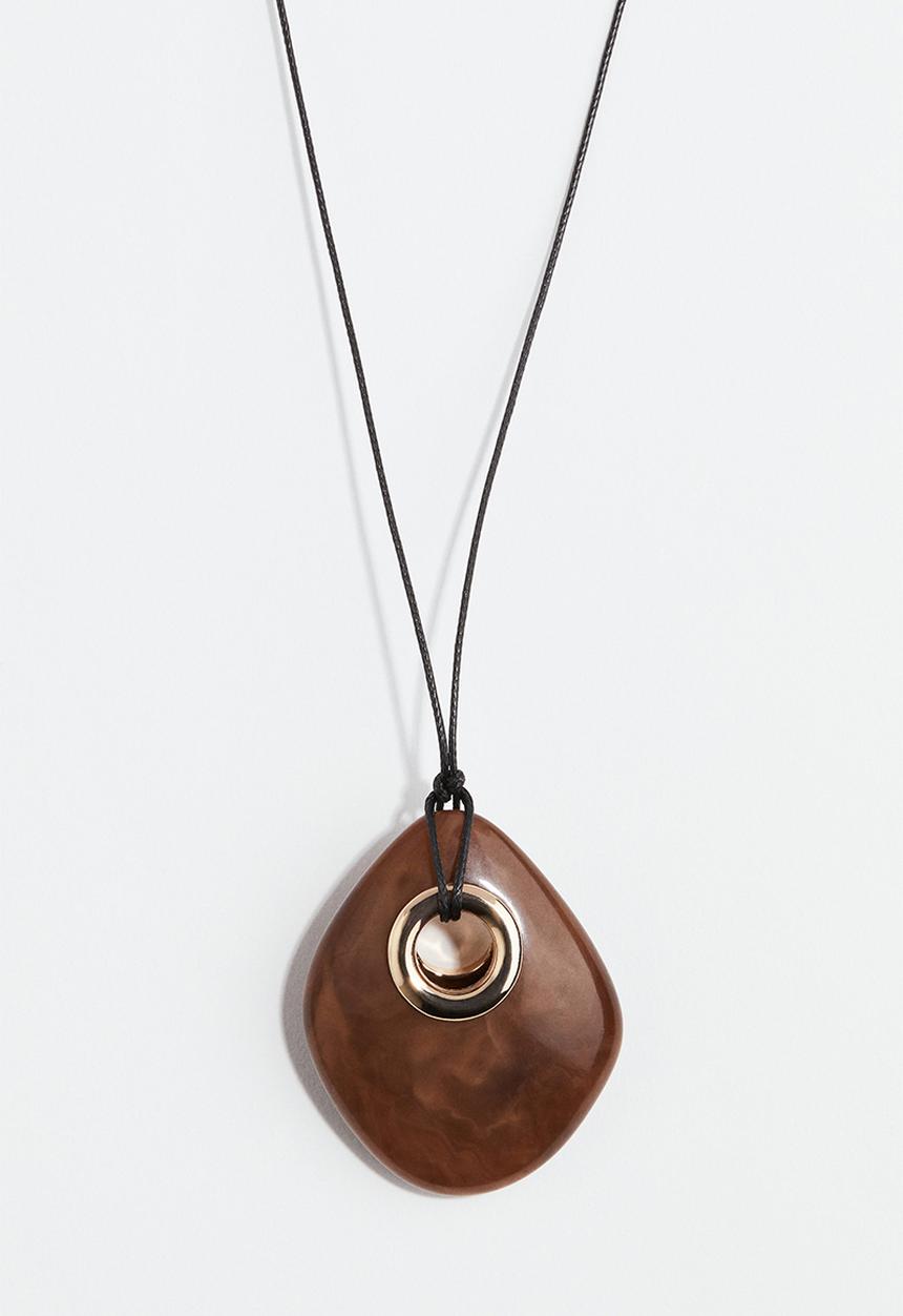 H&M - Pendant cord necklace - brown/marbled