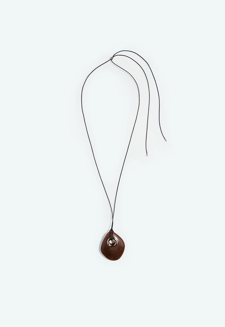 H&M - Pendant cord necklace - brown/marbled