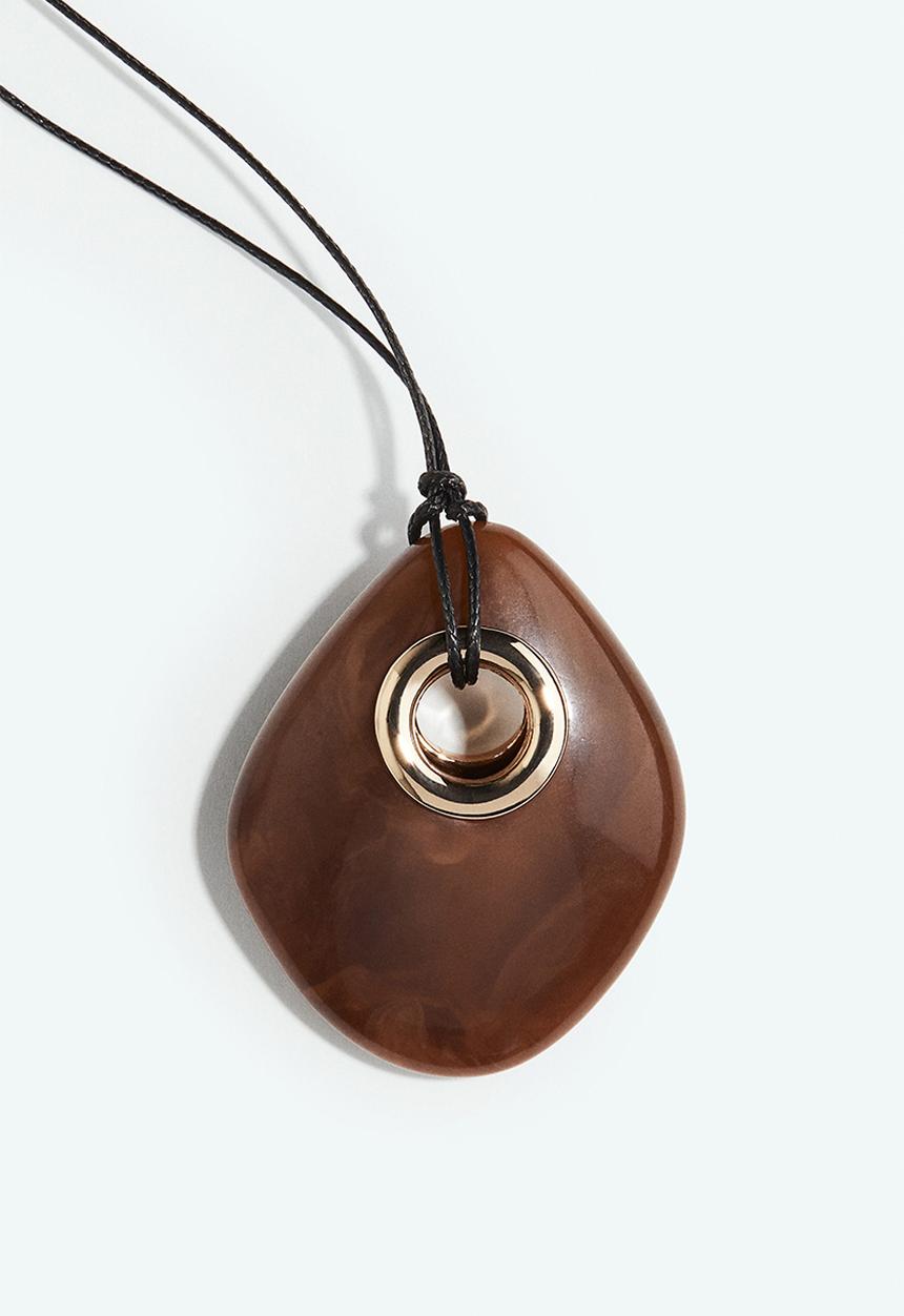 H&M - Pendant cord necklace - brown/marbled