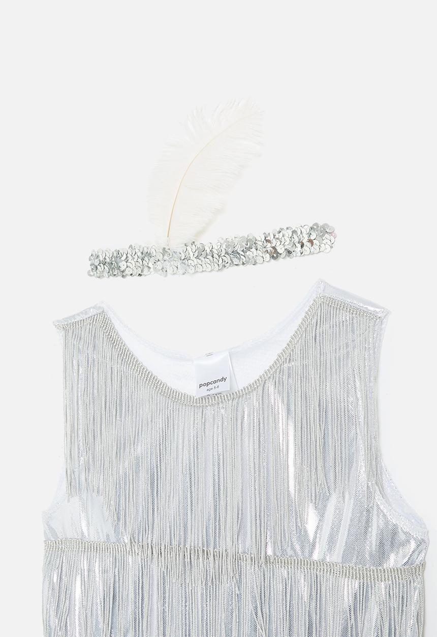Pop Candy - Fringe Detail Dress & headband set - silver